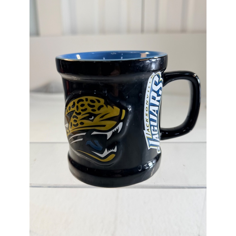 Jacksonville Jaguars NFL Sculpted 3D Logo Ceramic Coffee Mug Black Blue